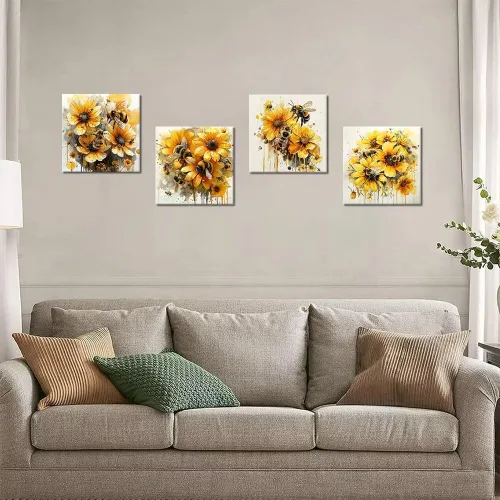 Vista 103 de Wall HDQ Arte de pared de flores para baño, dormitorio, sala de estar, decoración de pared azul y naranja, pintura floral, lienzo impreso, imagen