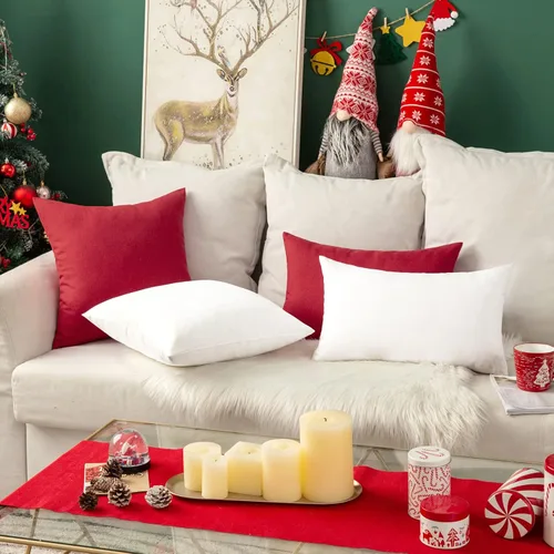 Vista 7 de MIULEE - Paquete de 2 fundas de almohada decorativas para exteriores, impermeables, sólidas, de lino, para jardín, granja, para Navidad, para patio