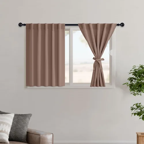 Vista 154 de Hiasan Cortinas opacas negras para dormitorio, cortinas opacas cortas de 45 pulgadas de largo, con aislamiento térmico, bolsillo para barra