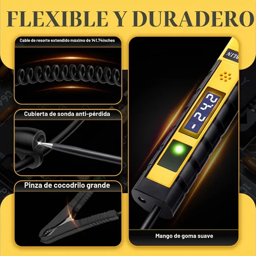 Vista 6 de AWBLIN Luz de Prueba Automotriz de 4-75V DC, Probador de Luz Digital LCD con Voltímetro, Probador de Circuito de Servicio Pesado con Indicación