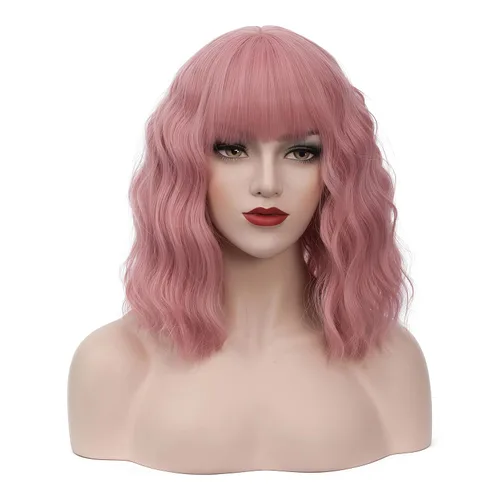 Vista 10 de BUFASHION Peluca rizada corta ondulada de 14 pulgadas para mujer, peluca sintética para cosplay, Halloween, peluca con flequillo lateral (negro)