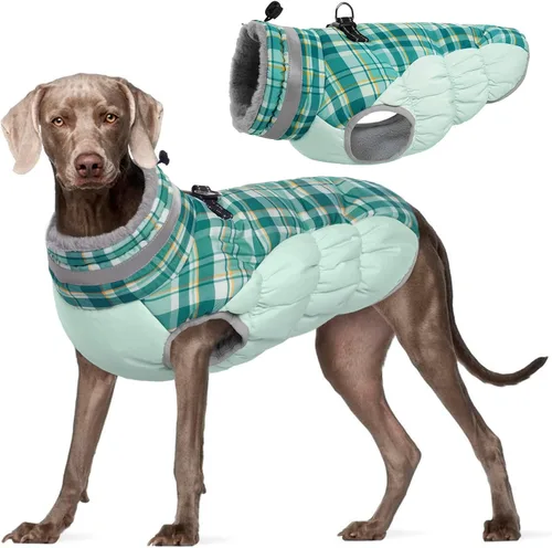 Vista 24 de Abrigo para perro, chaqueta cálida de invierno, acolchada, de vellón, chaleco reflectante con arnés, chaqueta de nieve impermeable con cremallera, a