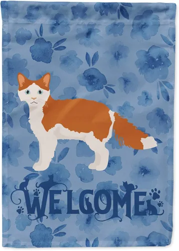 Vista 163 de Caroline's Treasures CK4813CHF - Bandera de bienvenida con gato abisinio azul, manga grande, para porche, para colgar en la pared, poliéster