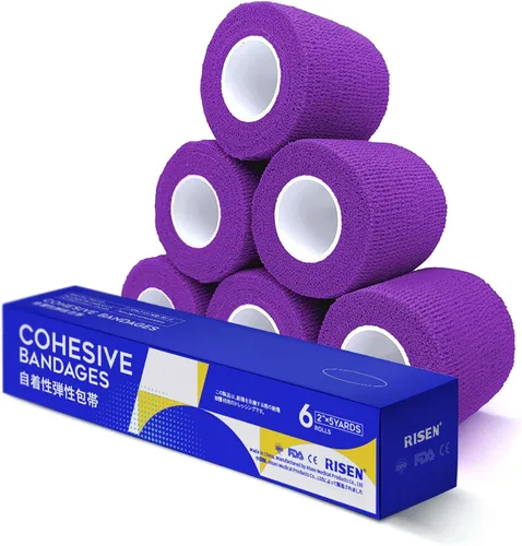 Vista 19 de RISEN Vendaje Cohesivo 2" x 5 Yardas, 6 Rollos, Vendaje Autoadherente Cinta Médica, Gasa de Primeros Auxilios Adhesiva Flexible Transpirable Ideal