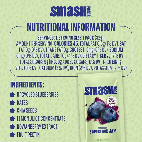 Vista 7 de Chia Smash Superfood Jam Squeeze Paquetes Untar, arriba, apretar y refrigerio Enteros 30, aptos para diabéticos, aptos para diabéticos