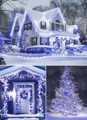 Vista 5 de Luces de Navidad para exteriores, cadena de luces LED de 100 pies con bombillas C9 de fresa azul y blanca, impermeable, conectable, certificado UL
