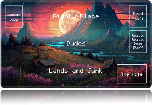Vista 9 de Tapete de juego para MTG, tapete de juego de cartas, base de goma antideslizante y cosido, tapete de juego TCG de 24 x 14 pulgadas para MTG y otros