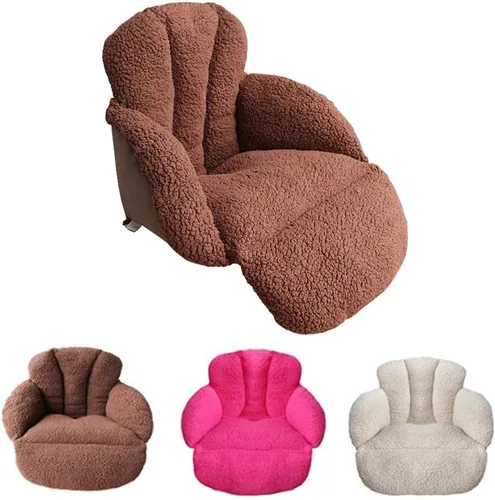 Vista 2 de Silla de oficina en casa, cojín para respaldo de cintura, cojín para asiento de coche, reclinable, lana de cordero cálida, cojín largo para adultos