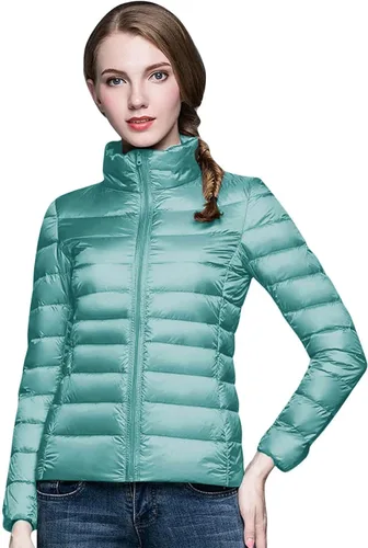 Vista 4 de Chaqueta acolchada plegable para mujer, ligera, corta, para invierno, a la moda, ajustada, con capucha, abrigo de burbujas, chaquetas acolchadas