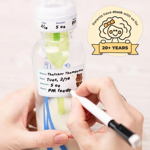 Vista 6 de Etiquetas de Mabel's Labels para biberones del bebé – 24 etiquetas de nombre personalizables y lavables para guardería, almacenamiento de leche