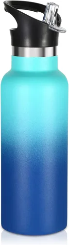 Vista 23 de Volhoply Botella de agua aislada para niños de 17 onzas, botellas de agua de acero inoxidable con tapa con pajilla, botella de agua de metal al