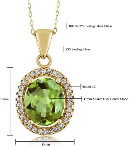 Vista 46 de Gem Stone King Collar con colgante de plata chapada en oro amarillo de 18 quilates de 0.433 x 0.354 in con piedra natal ovalada para mujer