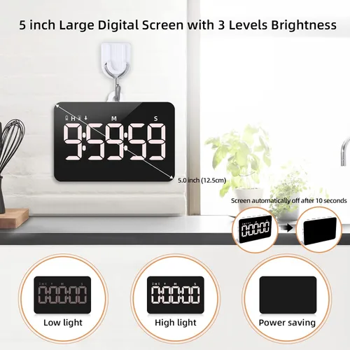 Vista 3 de Temporizador Digital Recargable de Cocina para Cocinar, Temporizadores Magnéticos con Cuenta Regresiva/Progresiva, Temporizador para Niños