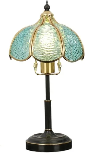Vista 10 de Desk Lamp Vintage Glass Table Lamp Bedroom Study Living Room Brass Stained Nightstand Lamps Table Light(Green,Small)