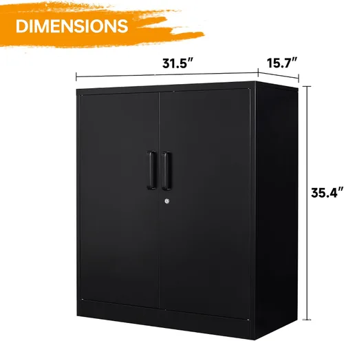 Vista 2 de Armario de almacenamiento de metal con 2 puertas, gabinete de almacenamiento de acero con cerradura con 2 puertas y estantes ajustables, gabinete