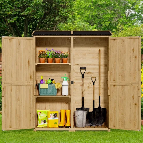 Vista 2 de Gizoon Gabinete al aire libre, techo impermeable, cobertizo de madera con Amarillo