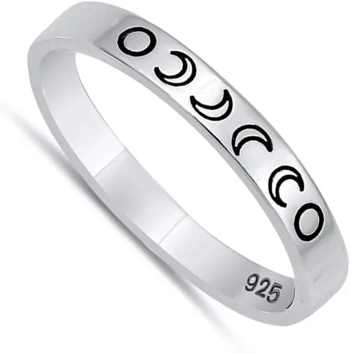 Vista 2 de Lunar Moon Phases Science Nature - Anillo espacial, plata de ley 925, tamaños 4 10