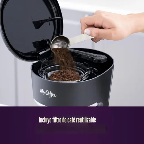 Vista 6 de Mr. Coffee Cafetera Programable de 5 Tazas con Pausa Automática, Jarra de Vidrio, Diseño Compacto, Negro Negro programable