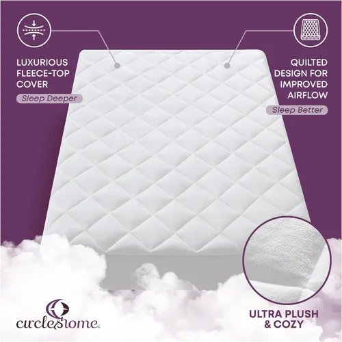 Vista 2 de Mastertex Funda de colchón doble abombada, relleno de fibra extra afelpada, cubierta con protector de colchón de forro polar acolchado blanco, dos
