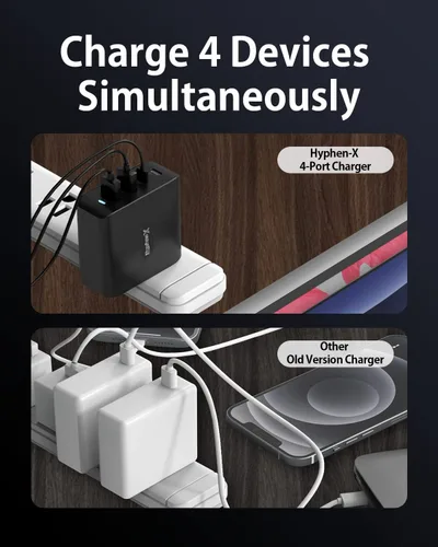 Vista 3 de Cargador USB C de 100 W, bloque de carga rápida GaN de 4 puertos, bloque de carga plegable tipo C, bloque de carga rápida compatible con MacBook
