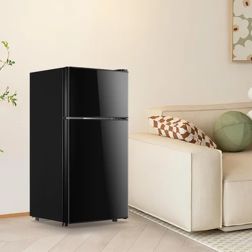 Vista 8 de DEMULLER - Refrigerador mini de 2.4 pies cúbicos con puertas dobles, pequeño refrigerador con congelador separado y control de temperatura ajustable