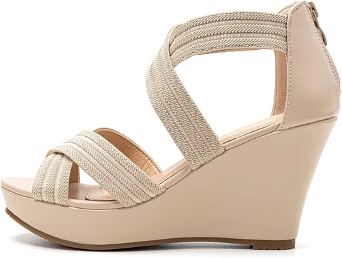 Vista 4 de SANDALUP Sandalias de cuña para mujer, zapatos de boda con correa de tobillo y puntera abierta