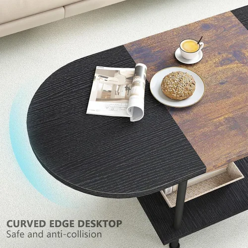 Vista 3 de Mesas de café, mesa central moderna con estante de almacenamiento, mesa de 2 niveles para sala de estar, diseño moderno de dos tonos (negro mezclado)