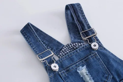 Vista 6 de KIDSCOOL SPACE Overol de mezclilla para bebé, niño y niña, ropa de trabajo lindo de mezclilla rasgada