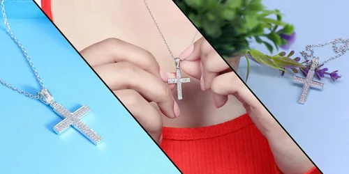 Vista 3 de Dazzlingrock Collection Colgante de diamante blanco redondo unisex Hip-Hop Cross Religioso Slider con cadena de 18 pulgadas