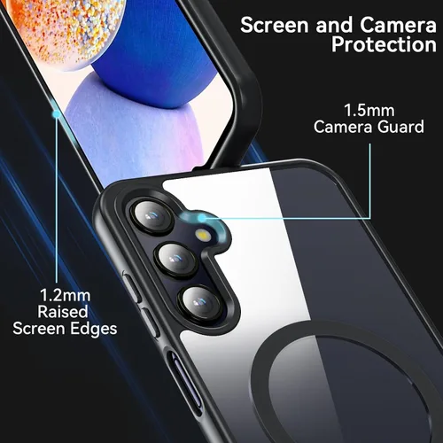 Vista 5 de Funda magnética para Samsung Galaxy A15, Samsung A15 5G con protector de pantalla, [protección contra caídas de grado militar] Funda protectora