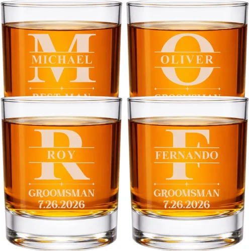 Vista 10 de Juego de vasos de whisky grabados con diseño personalizado Vidrio para una sola ocasión para cumpleaños, Día del Padre o hitos