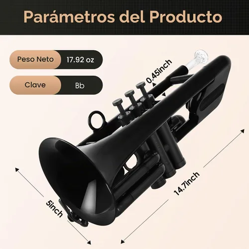 Vista 2 de PAMPET SEA LION - Juego de trompeta profesional de plástico Bb para estudiantes principiantes (negro)