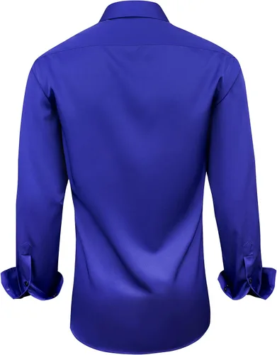 Vista 2 de Alimens & Gentle Camisas de vestir para hombre, de manga larga, sin arrugas, casual, con botones
