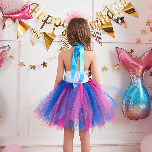Vista 3 de Yoriko Disfraz de sirena para niñas vestido de fiesta tutú con diadema para concurso