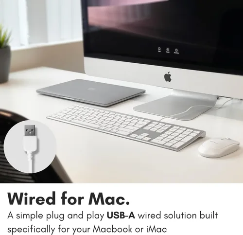 Vista 2 de Macally Teclado de computadora con cable USB ultra delgado, compatible con teclado Apple o Windows, tamaño completo con 20 teclas de teclado Mac