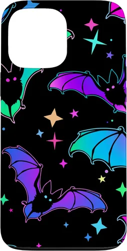 Vista 23 de iPhone 16 Gótico Bat Halloween Patrón Spooky Bats Lover Regalo en funda negra