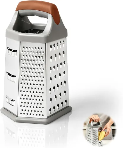 Vista 11 de Rallador de caja para cocina de 4 caras - Ralladores de queso de mano, trituradora de acero inoxidable para alimentos, verduras, zanahoria, patata