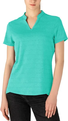 Vista 130 de Gopune Polo de golf con cuello en V para mujer, sin cuello, manga corta, ligera, de secado rápido, camisetas de tenis para correr