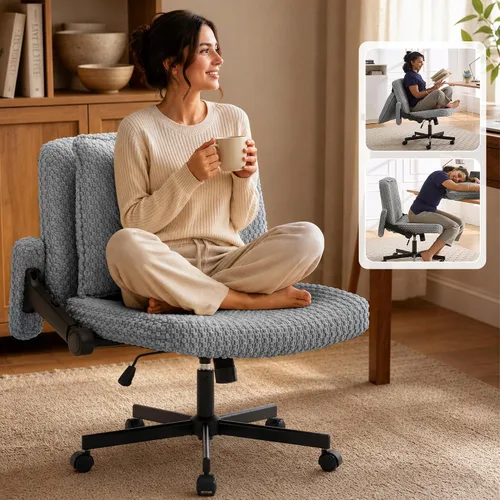 Vista 10 de Fizzin Cross Chair, Memory Foam Armless Home Office Chair with Wheels, Beige