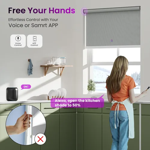 Vista 2 de Astomi Persianas enrollables motorizadas para ventanas, persianas inteligentes opacas para interiores, control remoto y de voz sin esfuerzo