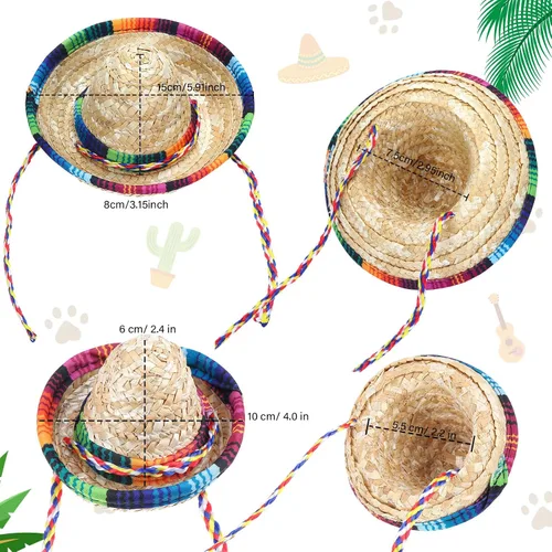 Vista 2 de Haysandy 18 piezas de mini sombrero, sombrero de paja para fiesta, sombrero mexicano, decoraciones de fiesta de carnaval para mascotas, niños