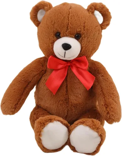 Vista 2 de Plushland Oso esponjoso marrón sentado de 15 pulgadas con lazo, oso de peluche suave para niños y adultos, regalo de animales de peluche para todas