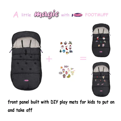 Vista 2 de Bolsa impermeable para cochecito de invierno para niños, ancho ajustable, antisuciedad, área de pies abierta, con capucha, todas las características