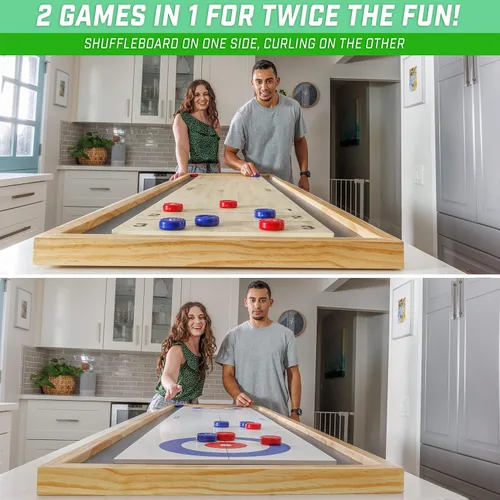 Vista 2 de GoSports Juego 2 en 1 de Shuffleboard de Mesa de 6 pies y Curling con 8 Discos y Bolsa de Transporte