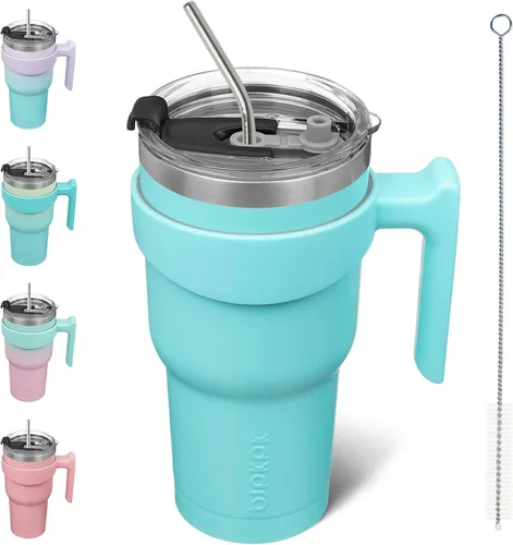 Vista 81 de BJPKPK Mini vaso de 10 onzas con tapa, popote y asa, taza de acero aislada