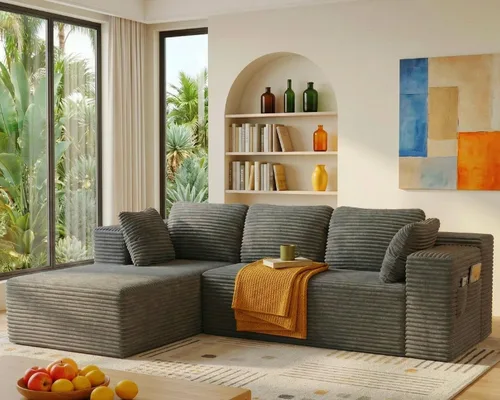 Vista 11 de Gizoon - Sofá modular modular sin hueso para sala de estar, sofá esponjoso de pana con asiento profundo de gran tamaño Beige