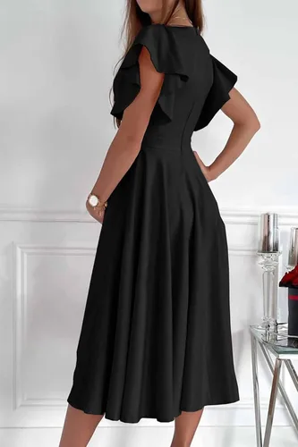 Vista 3 de PRETTYGARDEN Vestido midi de verano 2023 para mujer, manga casquillo con volantes, cuello en V, acampanado, vestido de cóctel