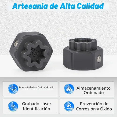 Vista 4 de BELEY Tuercas de bloqueo de rueda Spline para llave de rueda automotriz removedor de tornillos antirrobo Kit de extracción de llaves