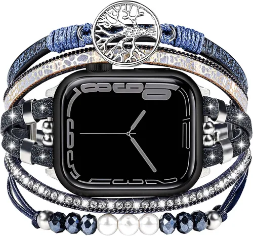 Vista 15 de Pulsera con cuentas boho para Apple Watch Band de 46 mm, 40 mm, 38 mm, 41 mm, 44 mm, 42 mm, 45 mm, 49 mm para mujer, accesorios de cuero envolvente