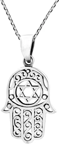 Vista 3 de AeraVida Hamsa o mano de Dios con la estrella de David collar con colgante de plata de ley 925 Collar Hamsa para mujer Collar de estrella de David